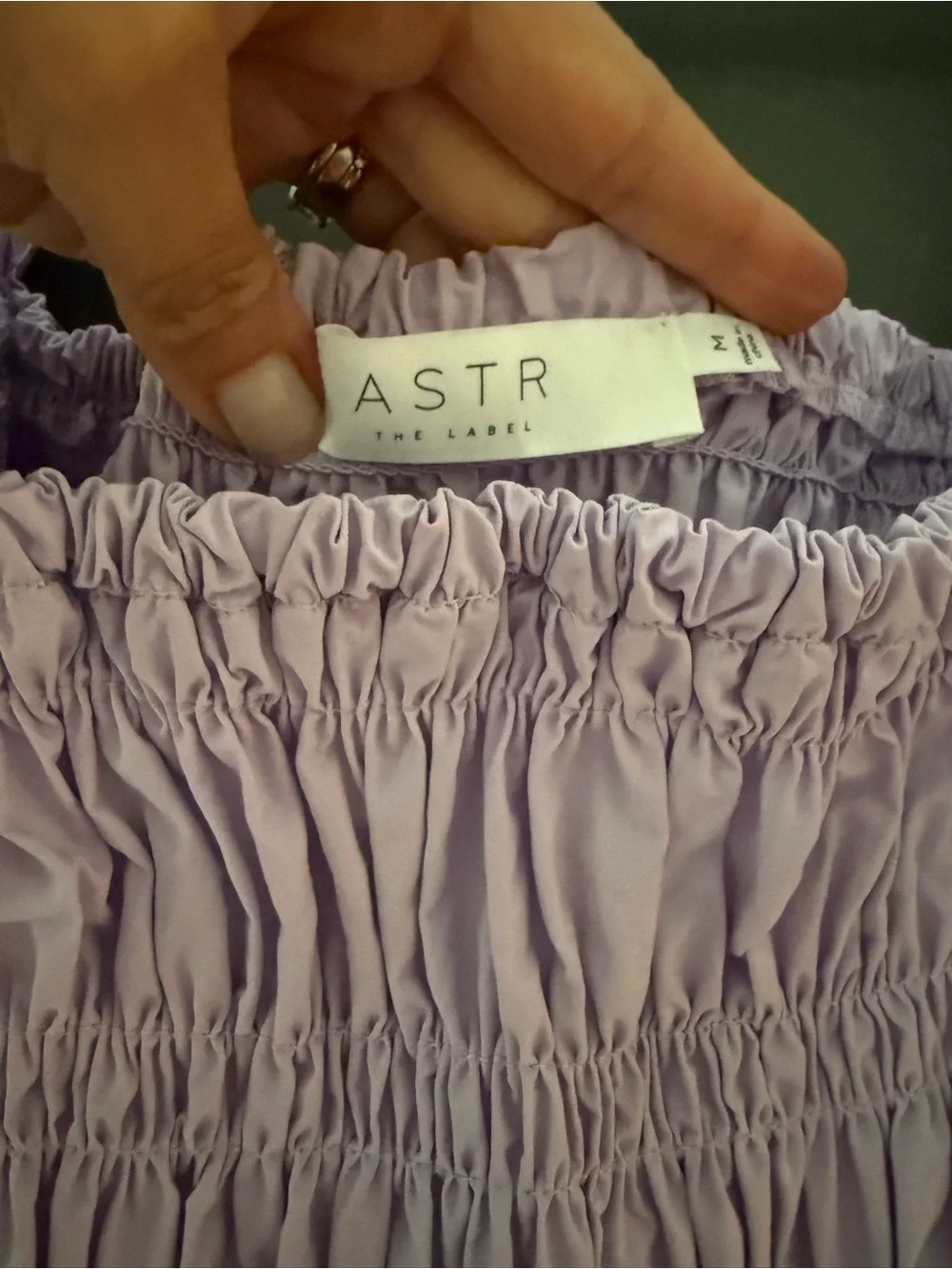 Astr the label Savine Lavender Smocked Puff-Sleeve Peplum Top